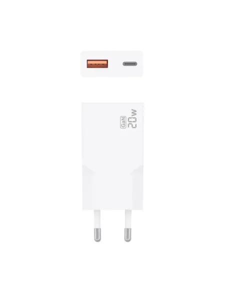 AISENS Cargador Ultra Delgado GaN 20W, 1xUSB-C PD3.0 QC4.0, 1xUSB-A QC3.0, Blanco