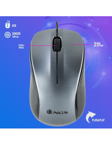 NGS CREW ratón Oficina Ambidextro USB tipo A Óptico 1200 DPI