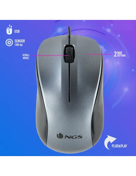 NGS CREW ratón Oficina Ambidextro USB tipo A Óptico 1200 DPI