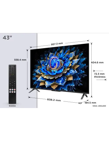 TCL T69C 43T69C Televisor 109,2 cm (43") 4K Ultra HD Smart TV Wifi Negro 350 cd   m²