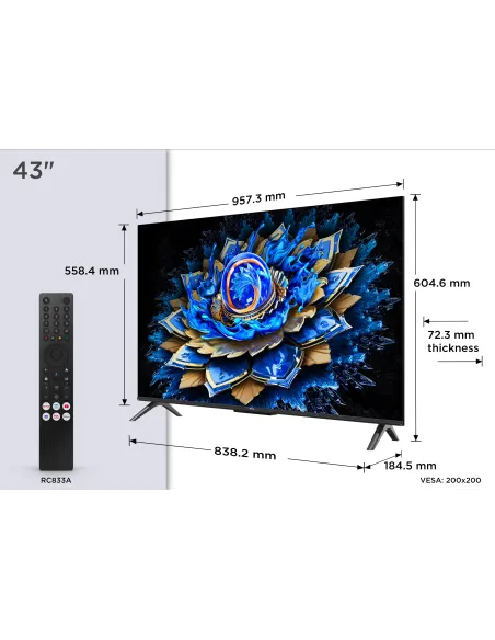 TCL T69C 43T69C Televisor 109,2 cm (43") 4K Ultra HD Smart TV Wifi Negro 350 cd   m²