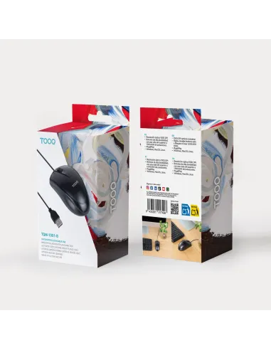 TooQ Ratón óptico con cable USB, 1000 DPI