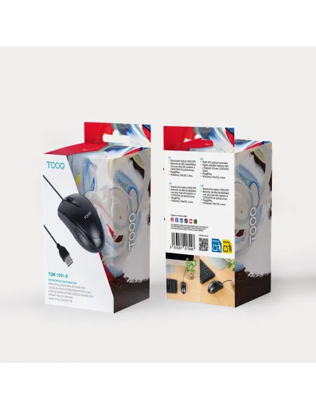TooQ Ratón óptico con cable USB, 1000 DPI