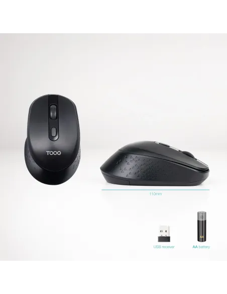 TooQ Ratón inalámbrico, 1600 DPI, 4 Botones, Negro
