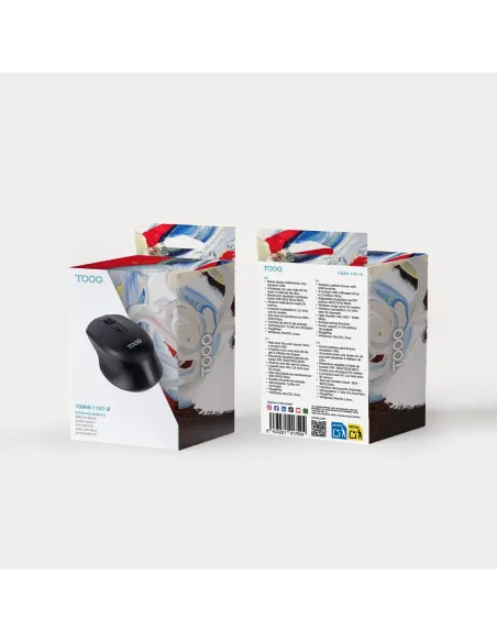 TooQ Ratón inalámbrico, 1600 DPI, 4 Botones, Negro