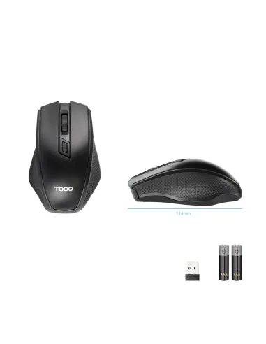 TooQ Ratón inalámbrico, 1600 DPI, 4 botones, Negro