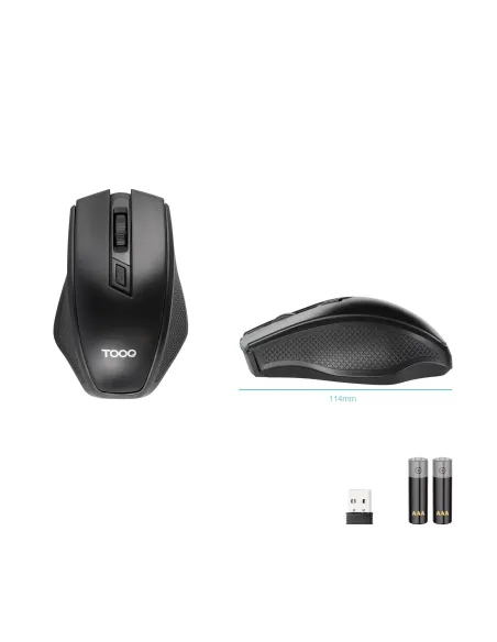TooQ Ratón inalámbrico, 1600 DPI, 4 botones, Negro