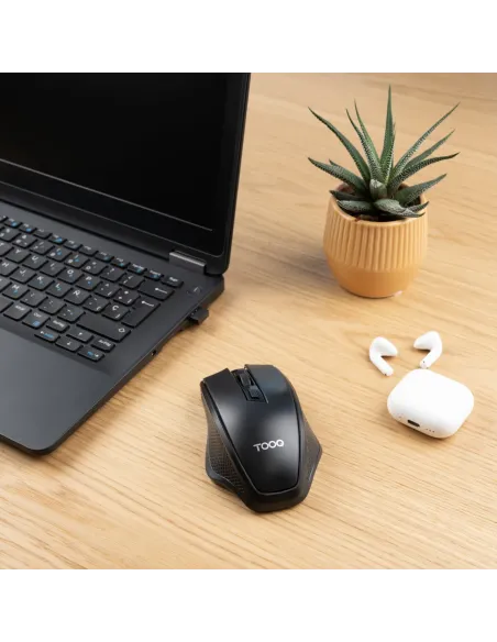 TooQ Ratón inalámbrico, 1600 DPI, 4 botones, Negro