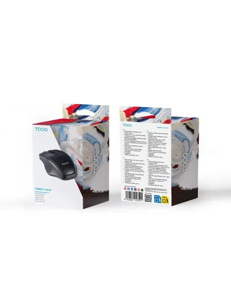 TooQ Ratón inalámbrico, 1600 DPI, 4 botones, Negro