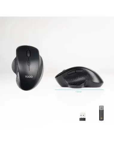 TooQ Ratón Inalámbrico Ergonómico 1600 DPI, 6 botones, Negro