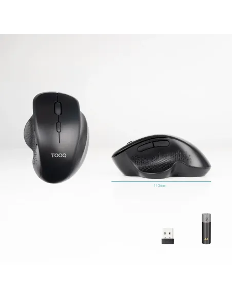TooQ Ratón Inalámbrico Ergonómico 1600 DPI, 6 botones, Negro