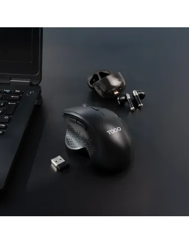 TooQ Ratón Inalámbrico Ergonómico 1600 DPI, 6 botones, Negro