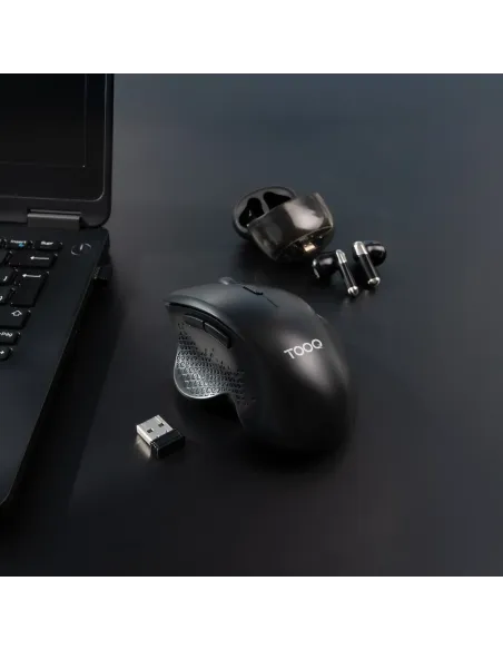 TooQ Ratón Inalámbrico Ergonómico 1600 DPI, 6 botones, Negro