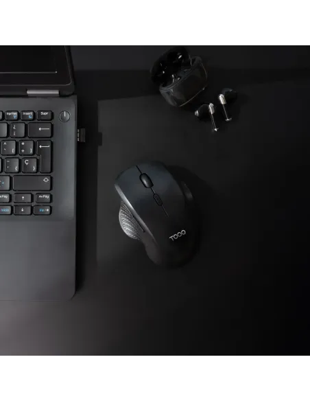 TooQ Ratón Inalámbrico Ergonómico 1600 DPI, 6 botones, Negro