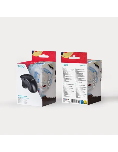 TooQ Ratón Inalámbrico Ergonómico 1600 DPI, 6 botones, Negro