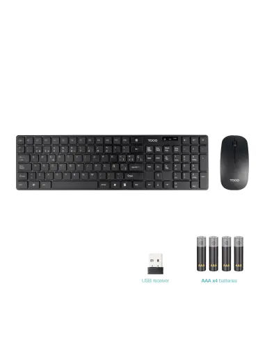 TooQ Teclado + Ratón slim inalámbricos, Negro