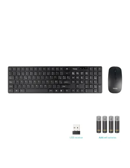 TooQ Teclado + Ratón slim inalámbricos, Negro