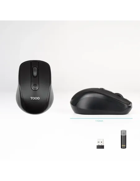 TooQ Ratón inalámbrico, 1600 DPI, 4 botones, Negro