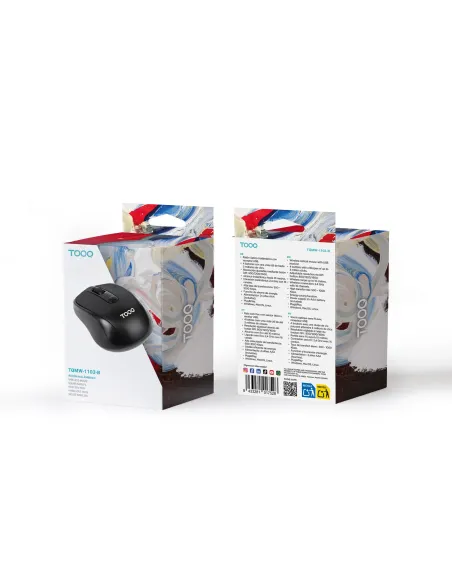 TooQ Ratón inalámbrico, 1600 DPI, 4 botones, Negro