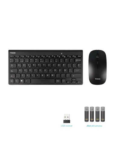 TooQ Teclado compacto + Ratón slim inalámbrico, Negro