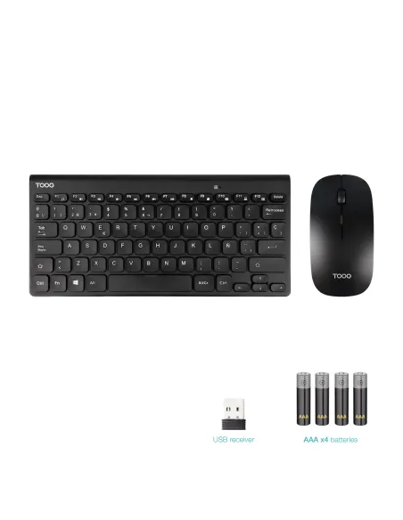 TooQ Teclado compacto + Ratón slim inalámbrico, Negro