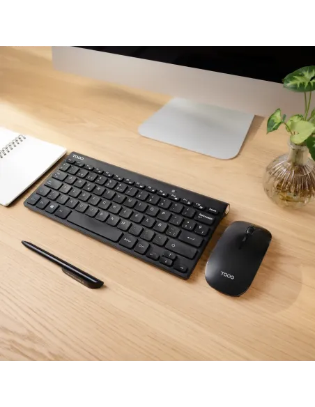 TooQ Teclado compacto + Ratón slim inalámbrico, Negro