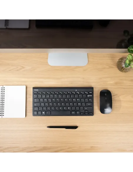 TooQ Teclado compacto + Ratón slim inalámbrico, Negro