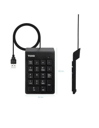 TooQ Teclado numérico USB, 19 teclas, Negro