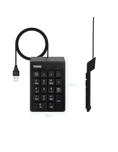 TooQ Teclado numérico USB, 19 teclas, Negro
