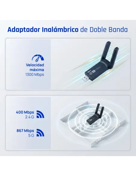 iggual Adaptador USB Wifi 1300 Mbps dual 2.4G 5G