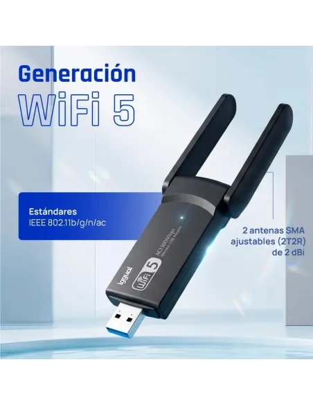 iggual Adaptador USB Wifi 1300 Mbps dual 2.4G 5G