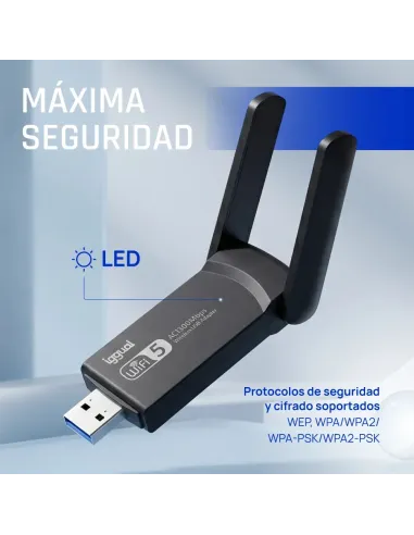 iggual Adaptador USB Wifi 1300 Mbps dual 2.4G 5G