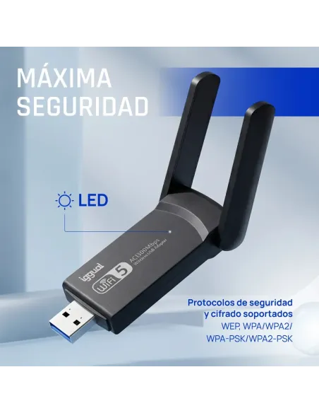 iggual Adaptador USB Wifi 1300 Mbps dual 2.4G 5G