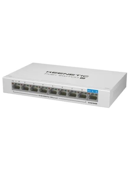 Keenetic PoE+ Switch 9 (KN-4710) Switch Gigabit de 9 puertos con 8 puertos PoE+ y asignación de energía de 120 W