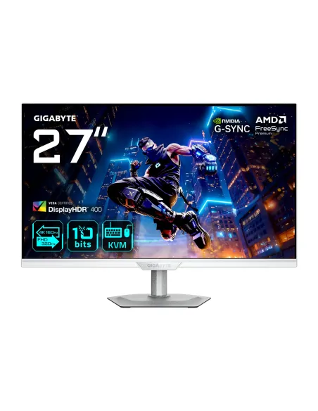 GIGABYTE M27UP ICE Monitor de juego 27” 4K UHD - Modo dual (4K 160Hz o FHD 320Hz), 3840 x 2160, 1ms, 350 cd m², FreeSync