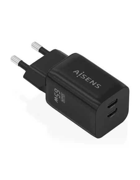 AISENS Cargador GaN 65W, 2xUSB-C PD3.0 QC4.0, Negro