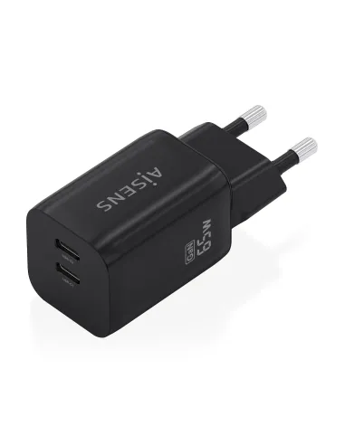 AISENS Cargador GaN 65W, 2xUSB-C PD3.0 QC4.0, Negro