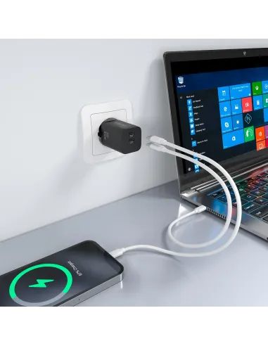 AISENS Cargador GaN 65W, 2xUSB-C PD3.0 QC4.0, Negro
