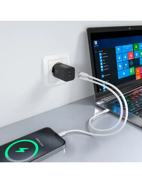 AISENS Cargador GaN 65W, 2xUSB-C PD3.0 QC4.0, Negro
