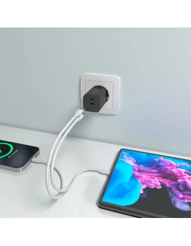 AISENS Cargador GaN 65W, 2xUSB-C PD3.0 QC4.0, Negro