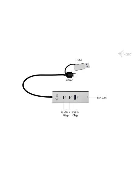 i-tec USB-C USB-A Metal HUB 3 (2x USB-C, 1x USB-A) Port + 2.5GLAN