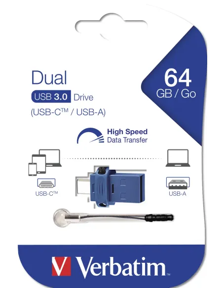 Verbatim Dual - Unidad USB 3.0 de 64 GB - USB-C   USB-A - Azul