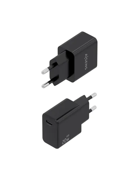AISENS Cargador GaN USB-C PD3.0 1xUSB-C 20W, Negro