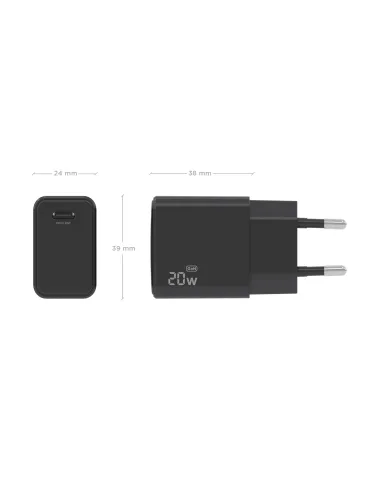 AISENS Cargador GaN USB-C PD3.0 1xUSB-C 20W, Negro