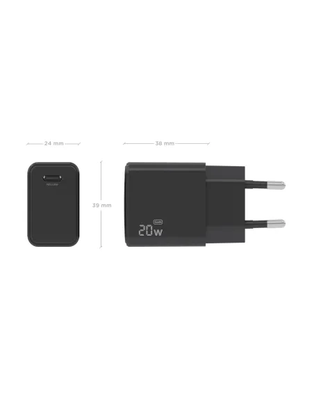 AISENS Cargador GaN USB-C PD3.0 1xUSB-C 20W, Negro