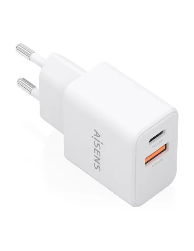 AISENS Cargador GaN 20W, 1xUSB-C PD3.0, 1xUSB-A QC3.0, Blanco