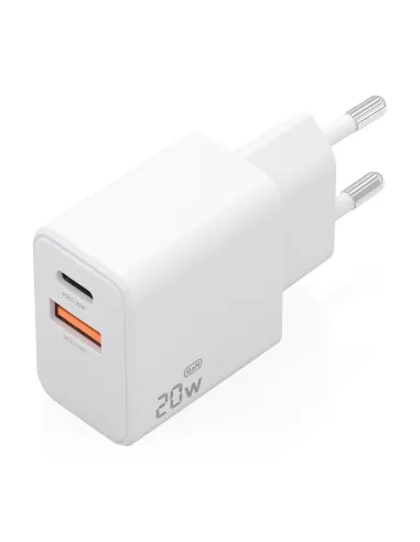 AISENS Cargador GaN 20W, 1xUSB-C PD3.0, 1xUSB-A QC3.0, Blanco