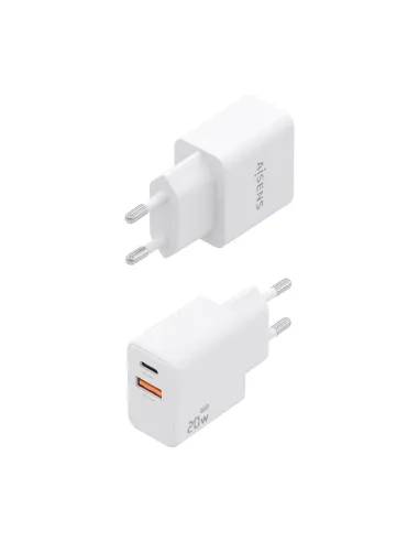 AISENS Cargador GaN 20W, 1xUSB-C PD3.0, 1xUSB-A QC3.0, Blanco