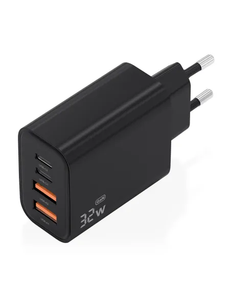 AISENS Cargador GaN 32W, 2xUSB-C PD3.0, 2xUSB-A, Negro