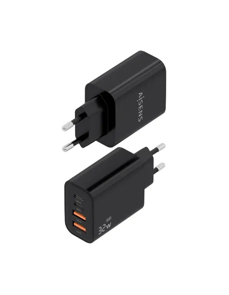 AISENS Cargador GaN 32W, 2xUSB-C PD3.0, 2xUSB-A, Negro